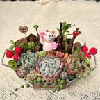 作品【送料無料】可愛い♡春を喜ぶ桜くまさん♪多肉植物寄せ植え　母の日　プレゼント