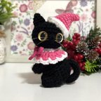 作品【選べるカラー】黒猫ちゃんのクリスマス☆ピンク☆あみぐるみ