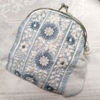 作品インド刺繍リボンがま口ポーチBLUE