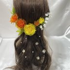 作品アメリカンフラワー　ウェディングヘアアクセサリー　花園　～春暁～　ヘッドドレス　ディップアート