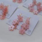 作品❀桜の耳飾り❀ ピアス イヤリング 桜 桜のピアス 桜のイヤリング 天然石 ピンクエピドート アセテート 花 フラワーアクセサリー ピンク 桃色 サクラ さくら