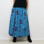 作品新色♡アフリカンプリントのおとなギャザーロングスカート、ブルー