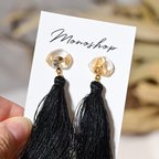 作品【オーダー品】stone earrings  《066》clear gold black tassel
