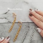 作品\\大人チェーン// gold チェーンピアス  チェーンイヤリング   チェーンイヤーカフ　サージカルステンレス ニッケルフリー シンプル