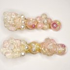 作品【2つで1セット】お花とパールのキラキラなヘアクリップ ピンク 白