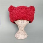 作品バレンタインカラー　猫耳ニット帽　赤　ねこ　帽子　