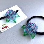 作品紫陽花 ヘアゴム クリア 水色 ピンク 薄紫 梅雨 レジン 母の日 ギフト