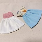 作品2着セット ノースリーブワンピース 半袖ワンピース リカちゃん 服 花柄 青 チェック柄