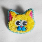 作品フワモコ♪猫刺繍ブローチ/イエロー