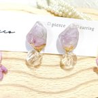 作品桜の花びらピアス イヤリング  レジン ピンクパープル 鈴丸ビーズ