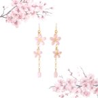 作品【さくら、咲く】淡いピンクの桜と花びらが揺れるピアス/p1568