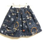 作品キッズ♥ギャザースカート♥32cm丈/size120-130・宇宙柄ネイビー♥navy