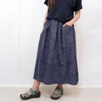 作品手織り綿絣インディゴ染め、バルーンスカート、フリーサイズ
