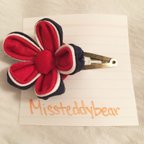 作品イギリス国旗つまみ細工フラワーヘアピン  Union Jack Flower Hair Clip