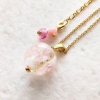 作品３way 桜 小さなとんぼ玉ネックレス〔チェーンネックレス・ブレスレット・革紐ネックレス〕