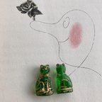 作品【1コずつ販売】JIRI＊IVANA#czech beads#チェコビーズ　egyptian cat 24✖️14㍉　emerald/bronze