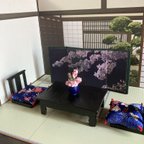 作品夜桜屏風と生花のセット☆☆ドールハウス、アンティーク、ミニチュア、インテリアに(*^_^*)