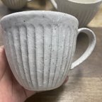 作品★粉引しのぎのコーヒーカップ【細いしのぎ】