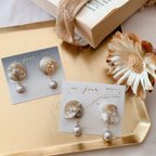作品shell pearl nuancebeige piace and earrings