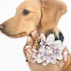 作品ネックドレス 中型犬 小型犬 ベージュ リボン ペット アクセサリー バラ 誕生日 お祝い おしゃれ 飾り