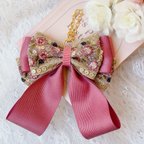 作品インド刺繍リボン❤︎桜カラー　可愛いピンク大きめリボン　足つき　ファブリックラメ