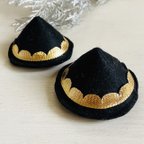作品三角帽子　猫耳　2個セット　コスプレ　ハロウィン　ピン　髪飾り　子供