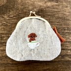 作品ティーカッププードル刺繍のリネンがま口