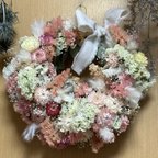 作品春色リース 約20cm リース お花もりもり 盛花リース もこもこ お花たっぷり