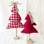 作品チェック柄の布製クリスマスツリー　【赤チェック✖️濃いめの赤】