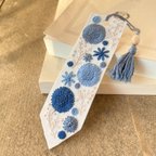 作品【水玉もようのあおい花】手刺繍のしおり