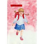 作品水彩画・原画「桜とピカピカの１年生」