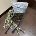 作品☆ コットン グラデーション ストラップ付き 猫耳 ニット帽☆ブルー系