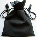 作品６３６２　地模様入りの黒の羽織で作った巾着袋　＃送料無料