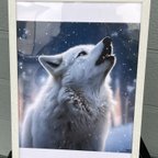 作品『白狼の冬2』オオカミアートパネルA3サイズ