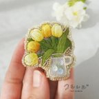 作品春の元気チューリップ　黄色~Niwa~　刺繍 ブローチ