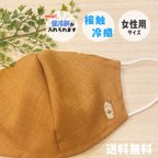 作品【接触冷感＆保冷剤付き】フラペチーノの刺繍つき＊女性用サイズの立体布マスク