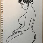 作品絵画 美人画、ペン画（額付き）「POCCHARIな私③」（中川雲林）