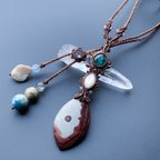 作品tibetan turquoise × white shell × coffee bean jasper / classical amulet #マクラメネックレス#