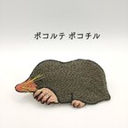 作品もぐらの刺繍ブローチ