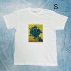 作品ゴッホ　アイリス（黄色の背景バージョン）綿TシャツSサイズ白SMLサイズ有り