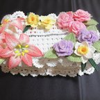 作品お花モチーフ付き　ティッシュボックスケース