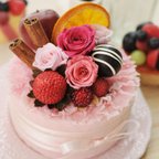 作品お花のケーキ・フラワーケーキ◇ストロベリーケーキバージョン◇ピンク◇プリザーブドフラワー