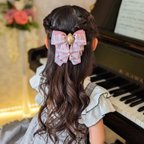 作品ピアノ愛溢れる💖優しいピンクの３段ドレープのリボンのヘアクリップ