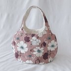 作品ころりんバッグ　Lサイズ　ショルダー　kororin bag  軽い　大きめ　ざっくり　ニュアンスカラー　水彩画　花柄