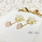 作品苺が揺れるお花のピアス♡ピンク パール いちご イヤリング 大人可愛い