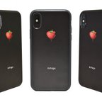 作品《iIchigo》チョコ いちご ハート  iPhoneX / iPhone10 レザーケースフルカバー（ブラック）