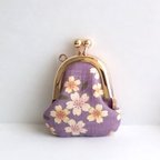 作品小さいがま口：豆姫：littlie purse 419：ちっちゃながま口：かわいいがまぐち：小さな財布：桜,桜吹雪,お花見,cherry blossom