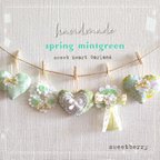 作品☆*°春色 Spring mintgreen ハートガーランド flowerレース リース•*¨*☆*°