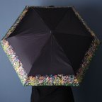 作品花の楽園 ボタニカル柄(ブラック) 晴雨兼用 折りたたみ傘・日傘（外側プリント）