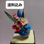 作品つまみ細工「お花と青い鳥」